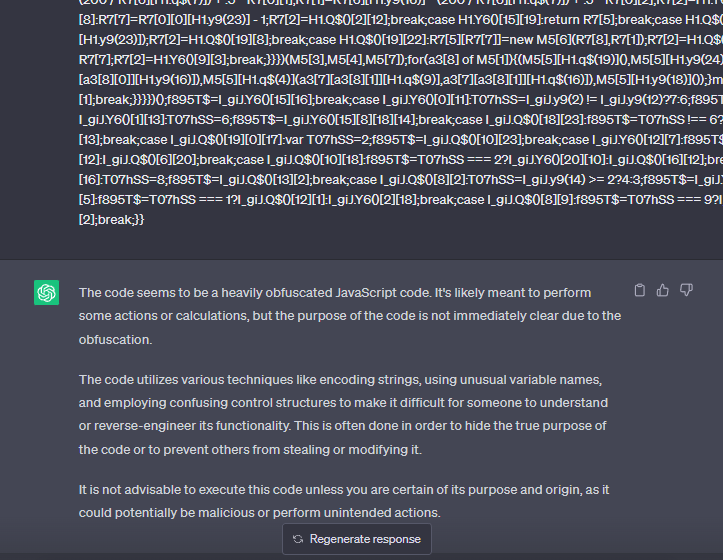 ChatGPT is capable of dentifying some obfuscation techniques