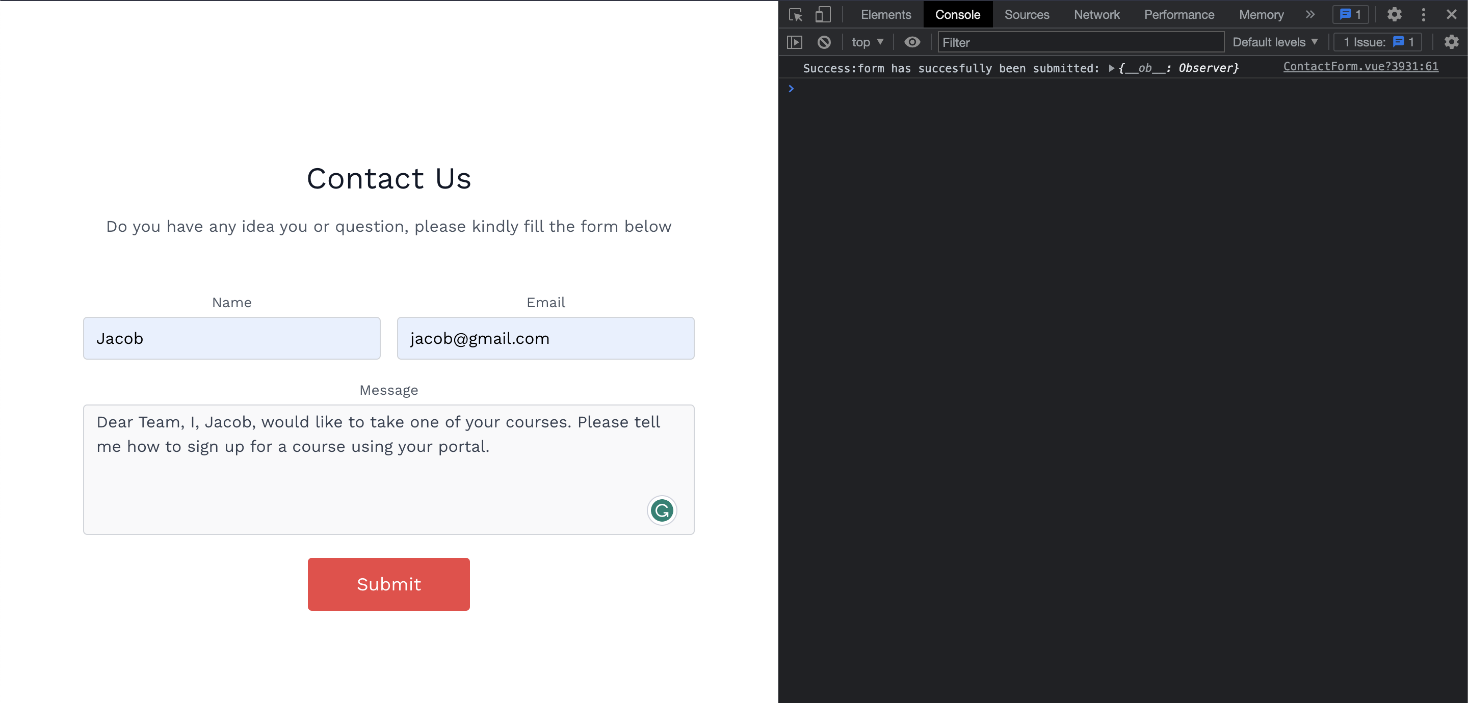 sample diagram of our form that was submitted to the console 