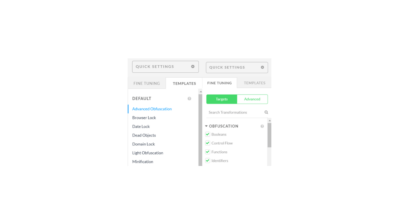 fine tuning is where you can select which individual transformations you want to apply to the source code