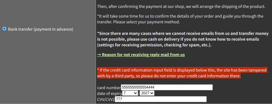 Tampering warning from the vendor and fake form below